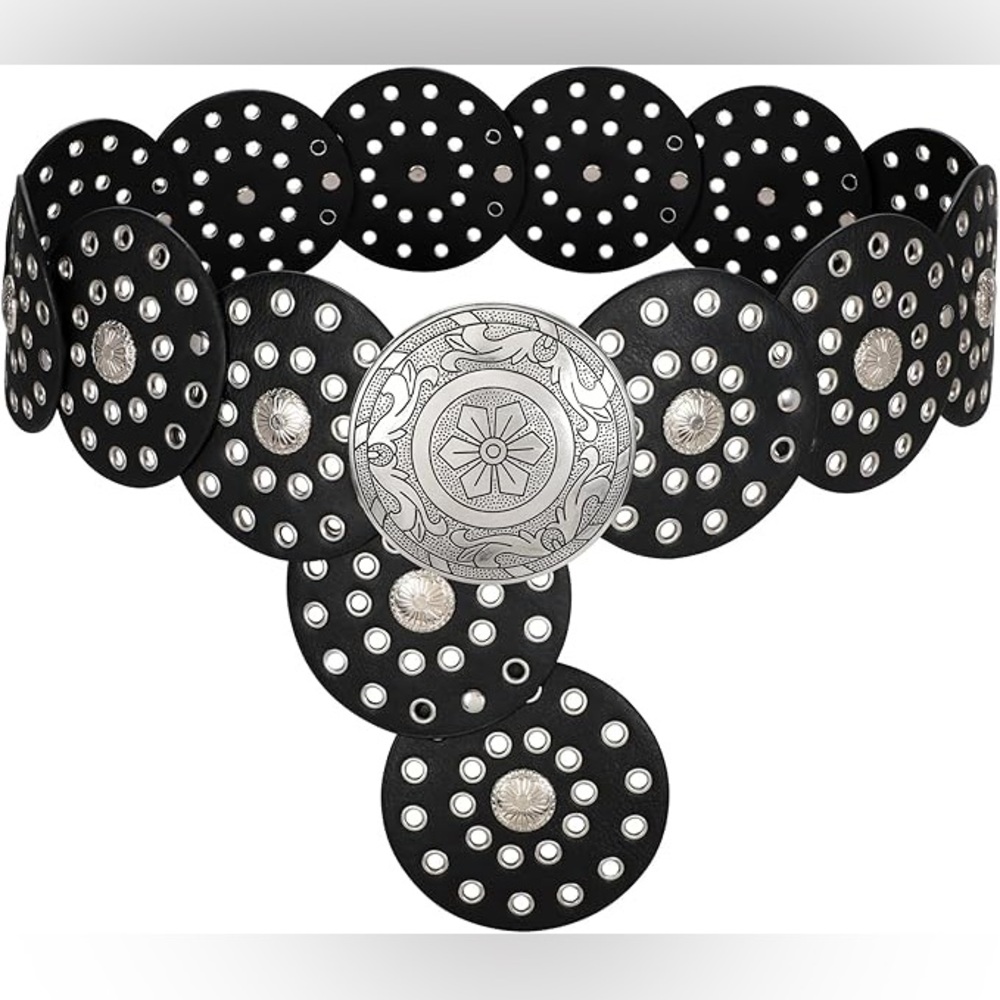 Black and Silver Women's Belt - Boho